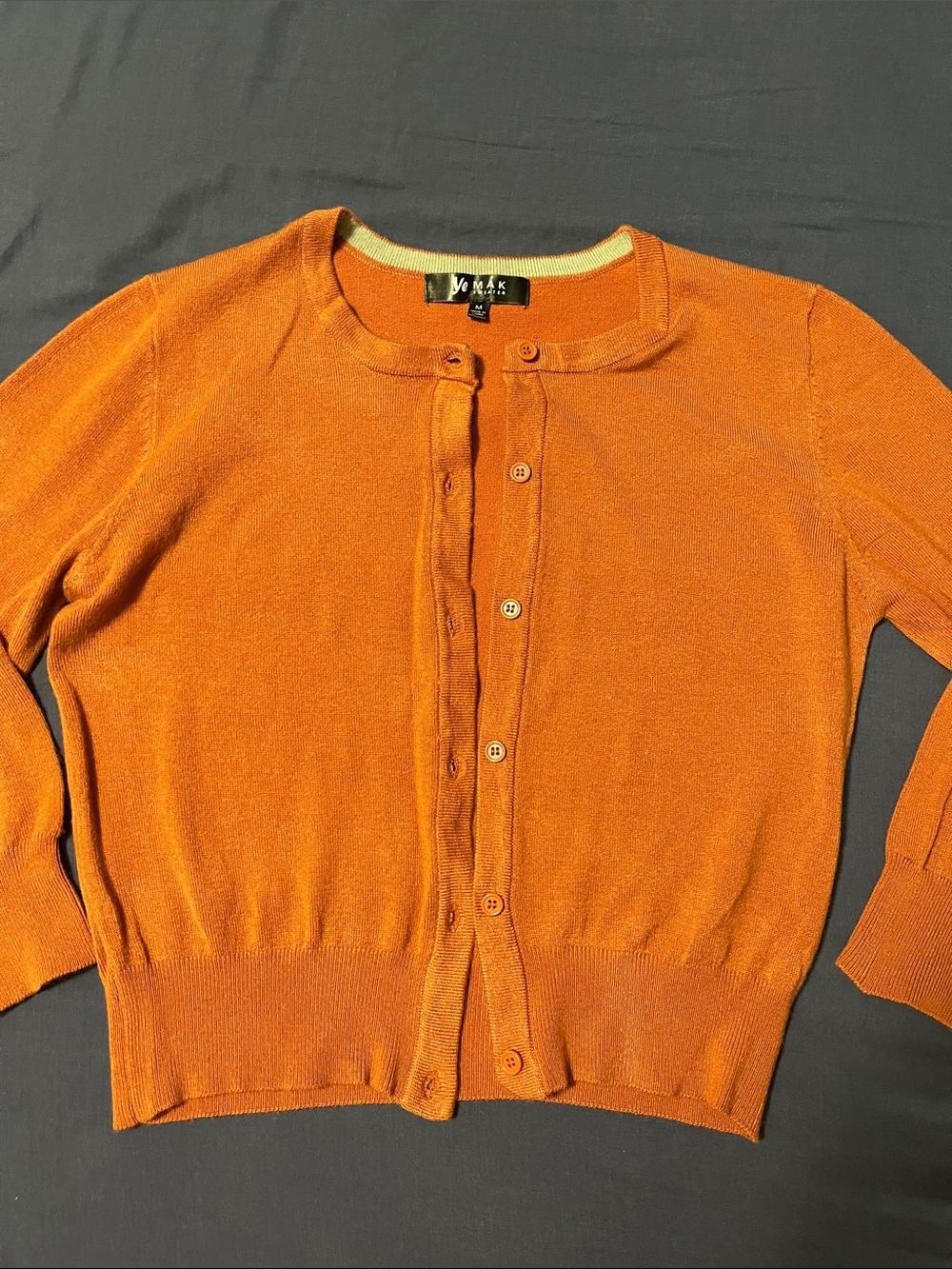 Rusty Orange Button-Front Crewneck Cardigan